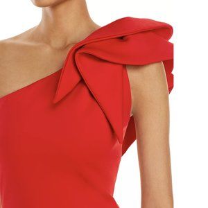 Betsy & Adam Womens Ruffled One-Shoulder Scuba Red Gown Dress Size 2